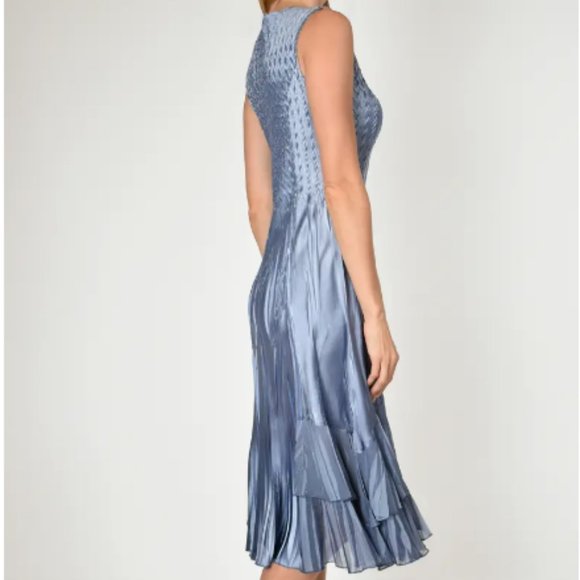 KOMAROV BEADED V-NECK CHARMEUSE VIOLET BLUE OMBRE MIDI DRESS sz XL - Picture 3 of 4